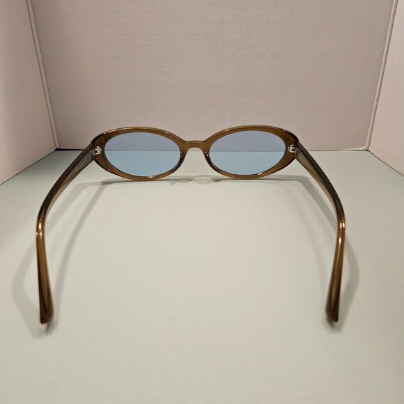 Fashion Oval Clear Brown Frame with Light Blue Lenses Sunglasses - NWOT - Picture 6 of 14